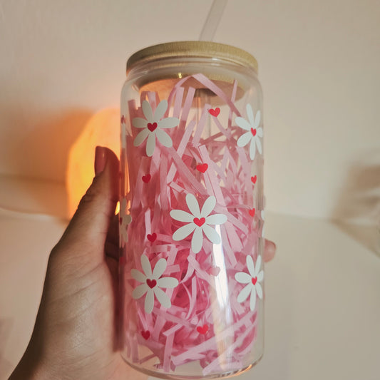 Verre fleuri avec couvercle en bambou