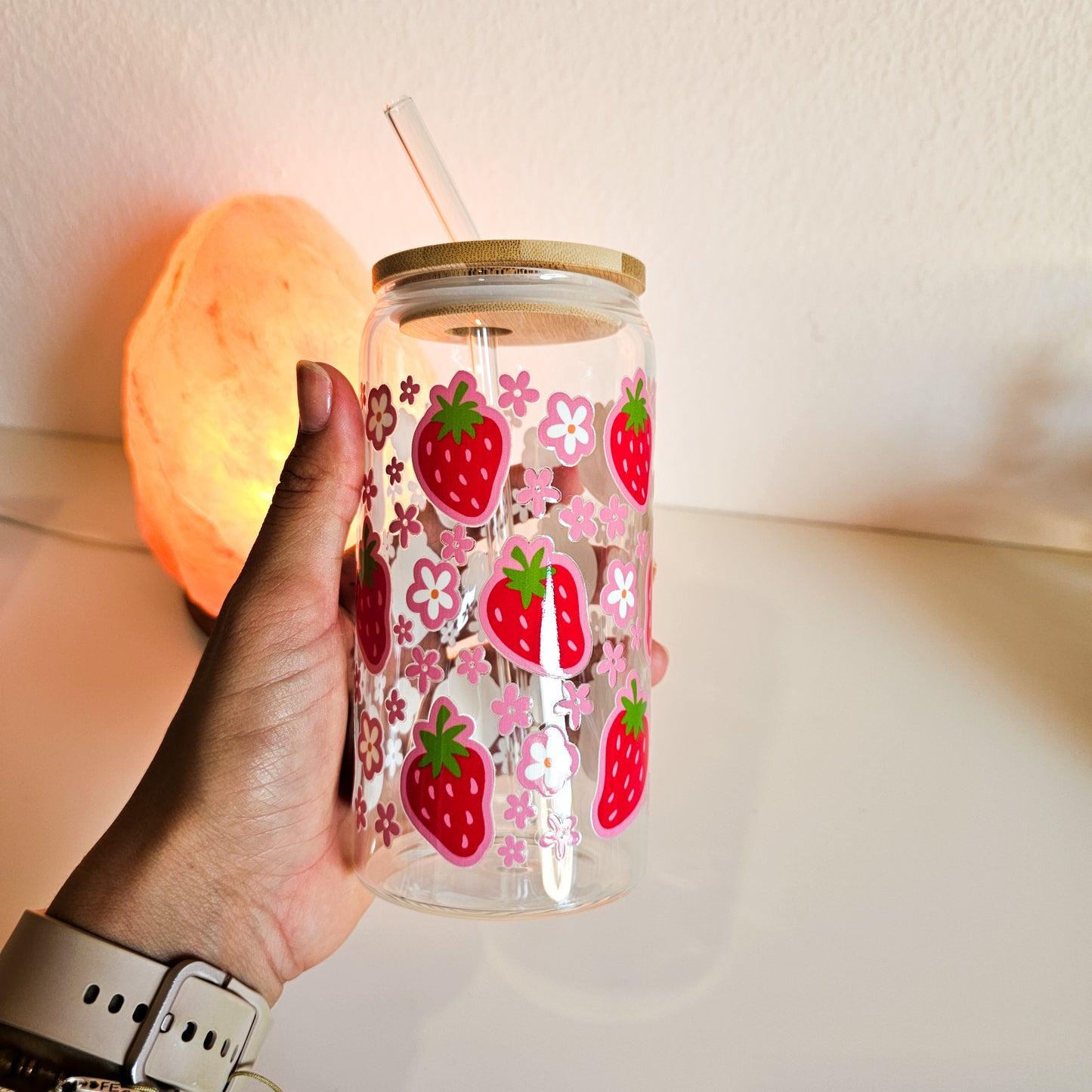 Verre fraises avec couvercle en bambou