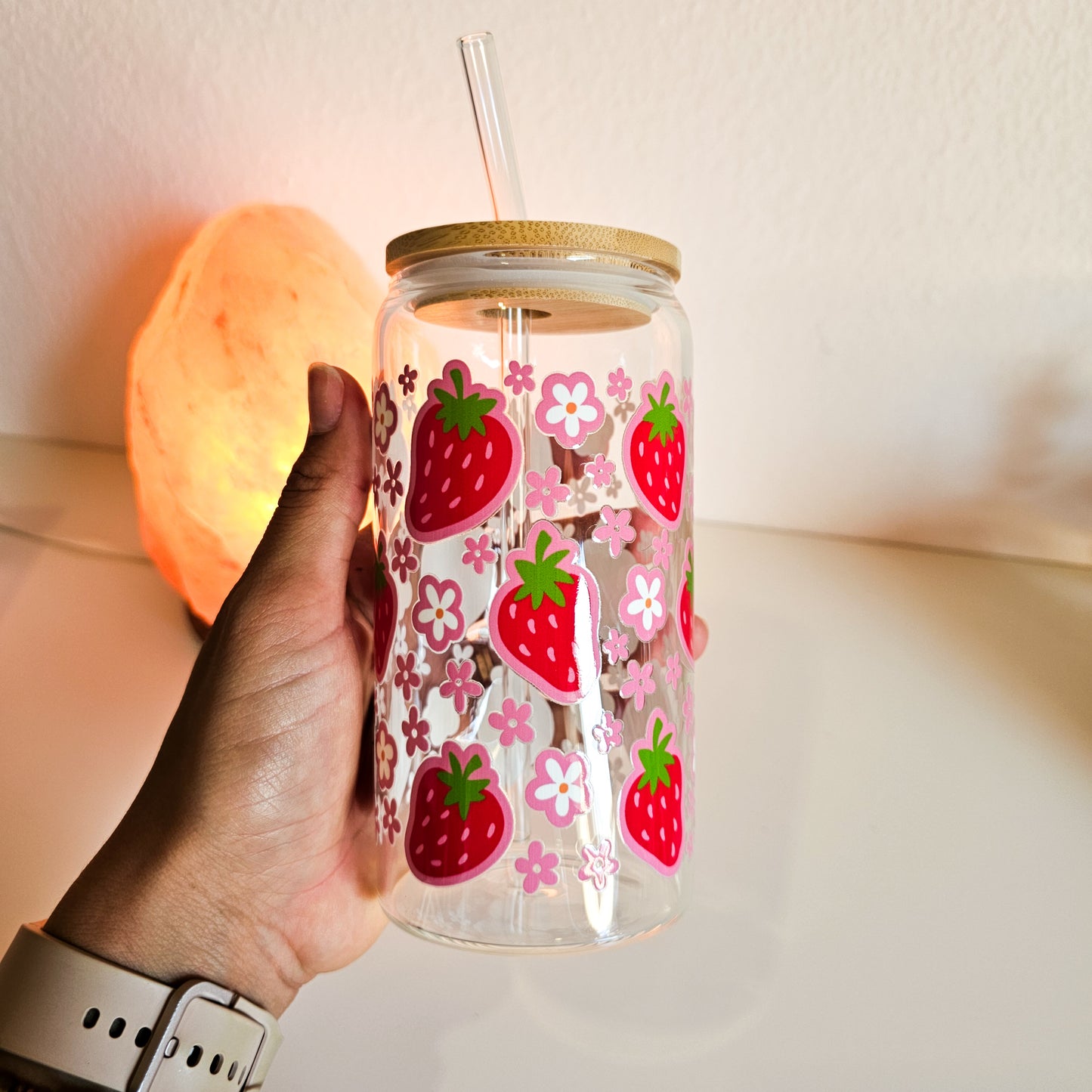 Verre fraises avec couvercle en bambou