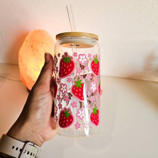 Verre fraises avec couvercle en bambou