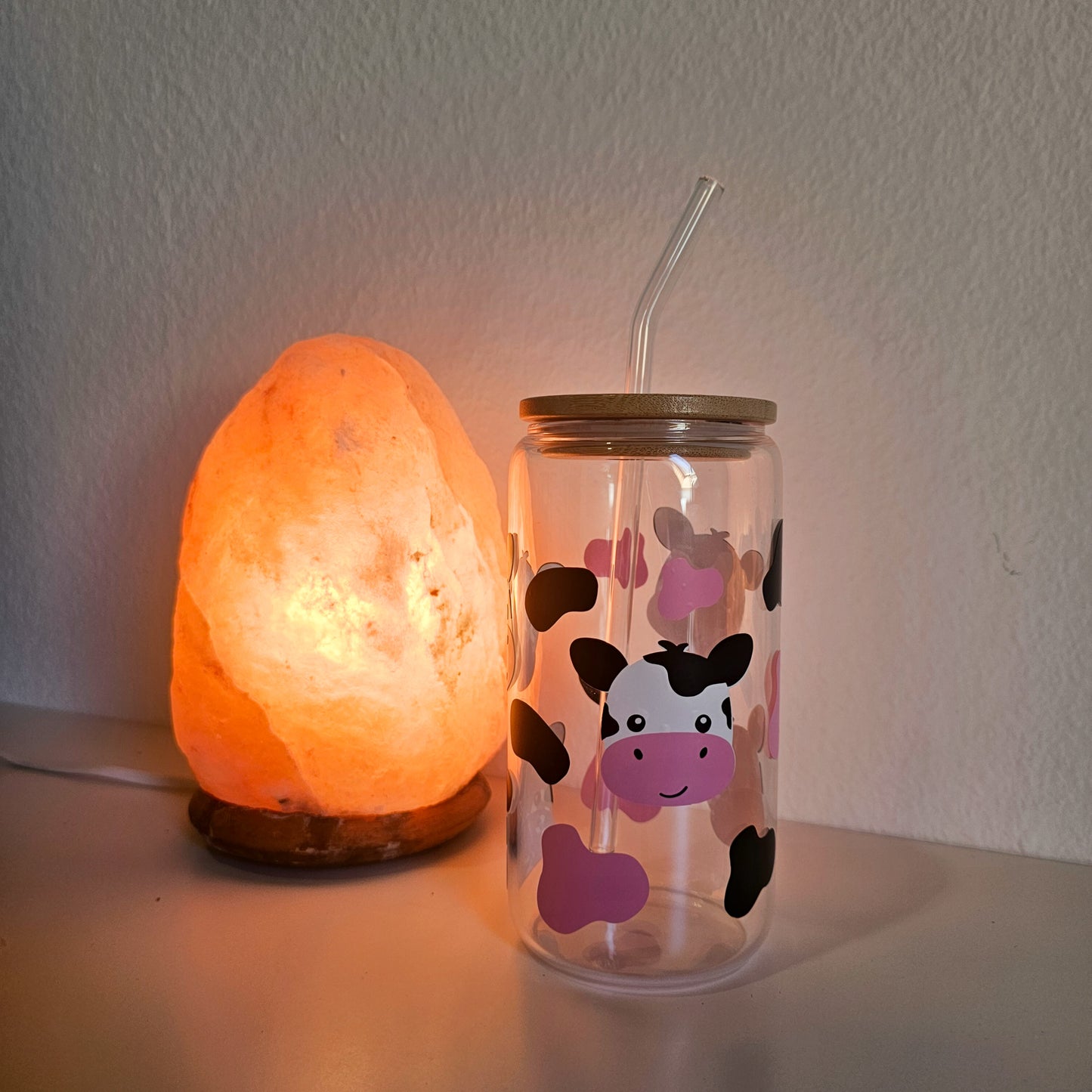 Verre vache avec couvercle en bambou