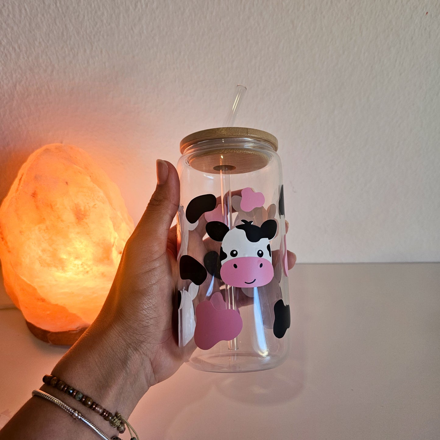 Verre vache avec couvercle en bambou