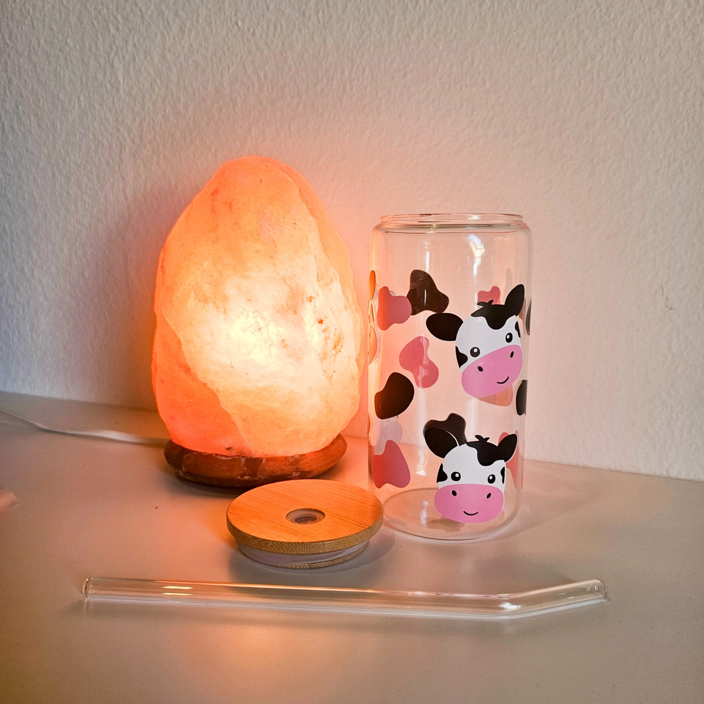 Verre vache avec couvercle en bambou