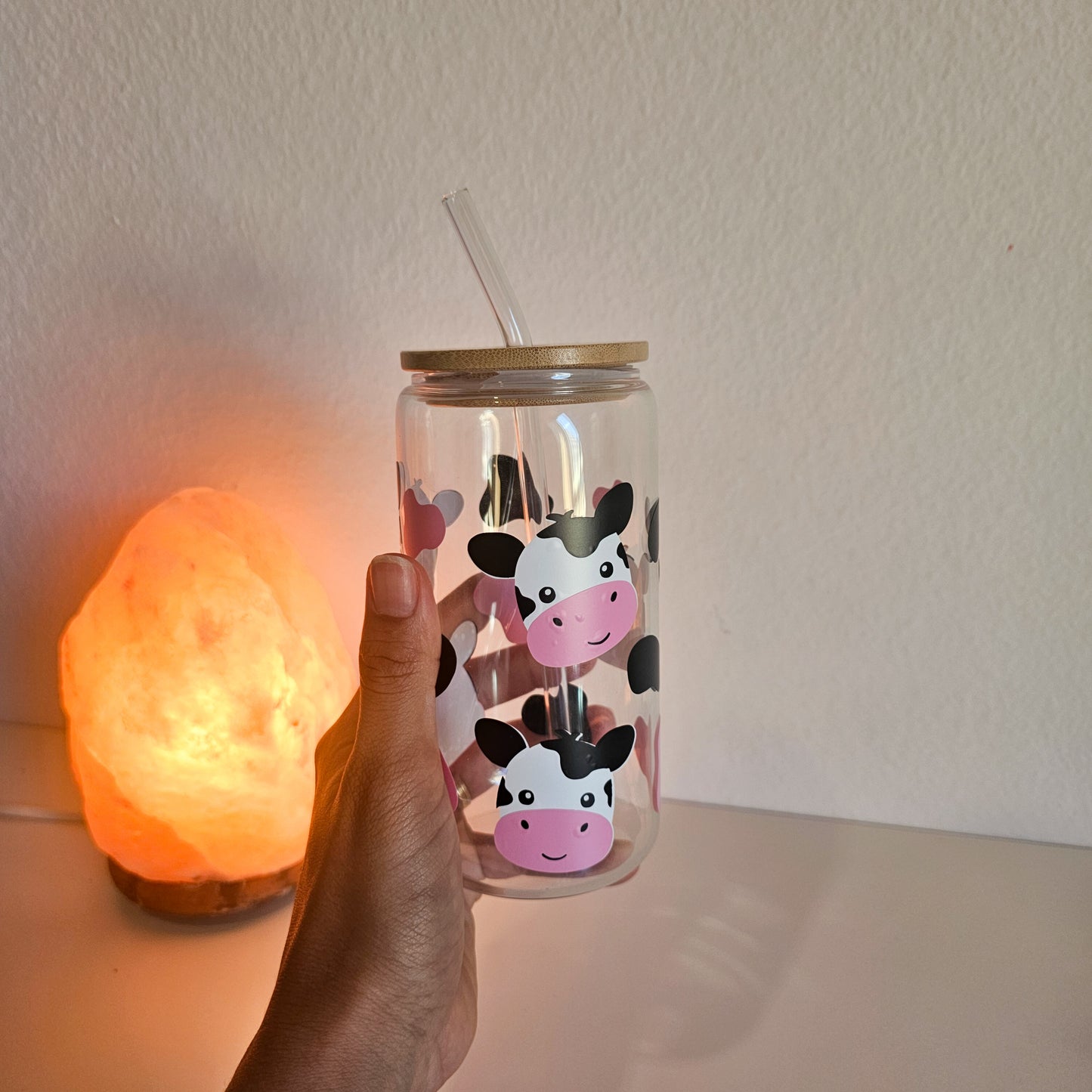 Verre vache avec couvercle en bambou