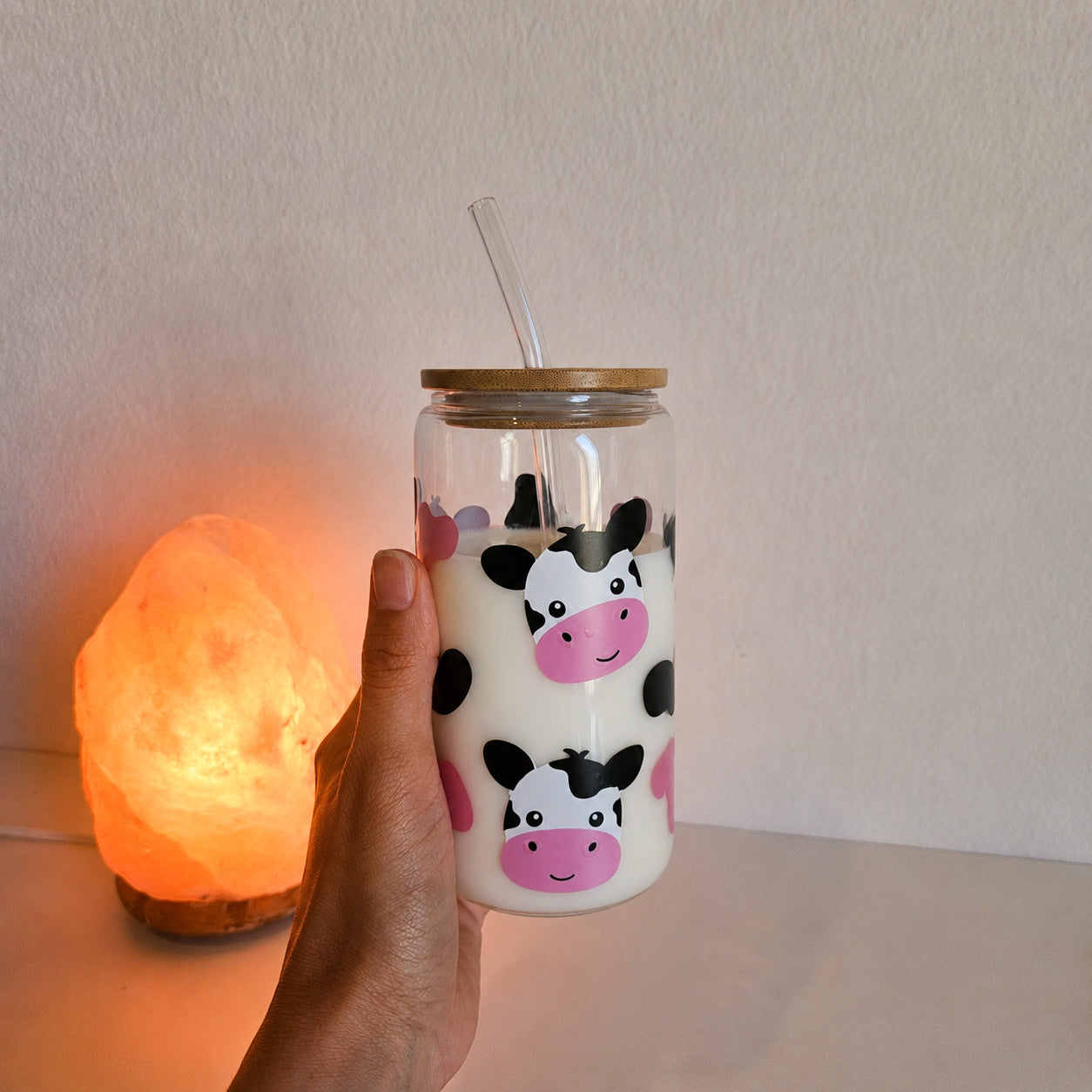 Verre vache avec couvercle en bambou