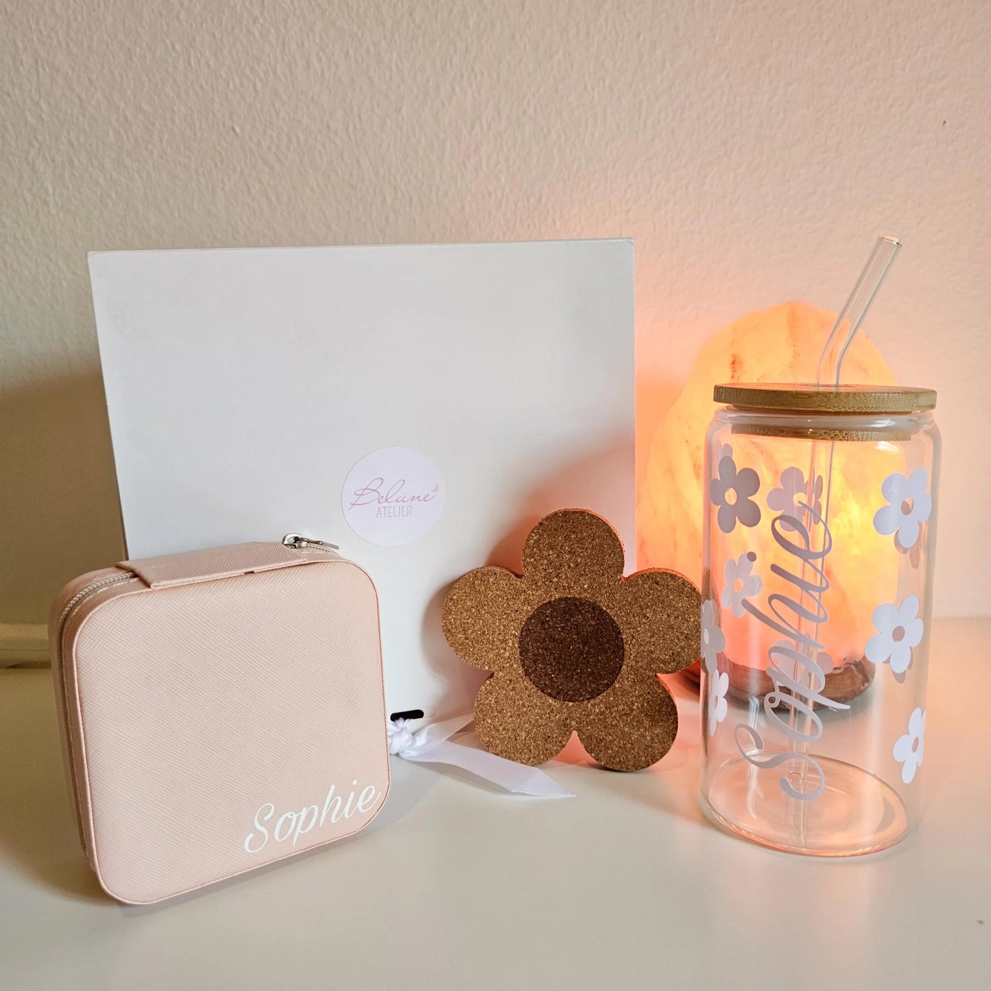 Coffret cadeau personnalisé – Verre et boîte à bijoux avec prénom