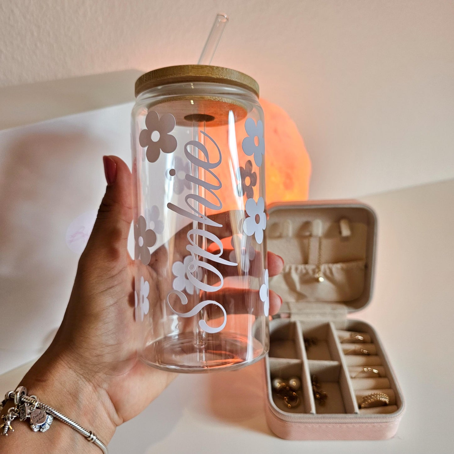Coffret cadeau personnalisé – Verre et boîte à bijoux avec prénom
