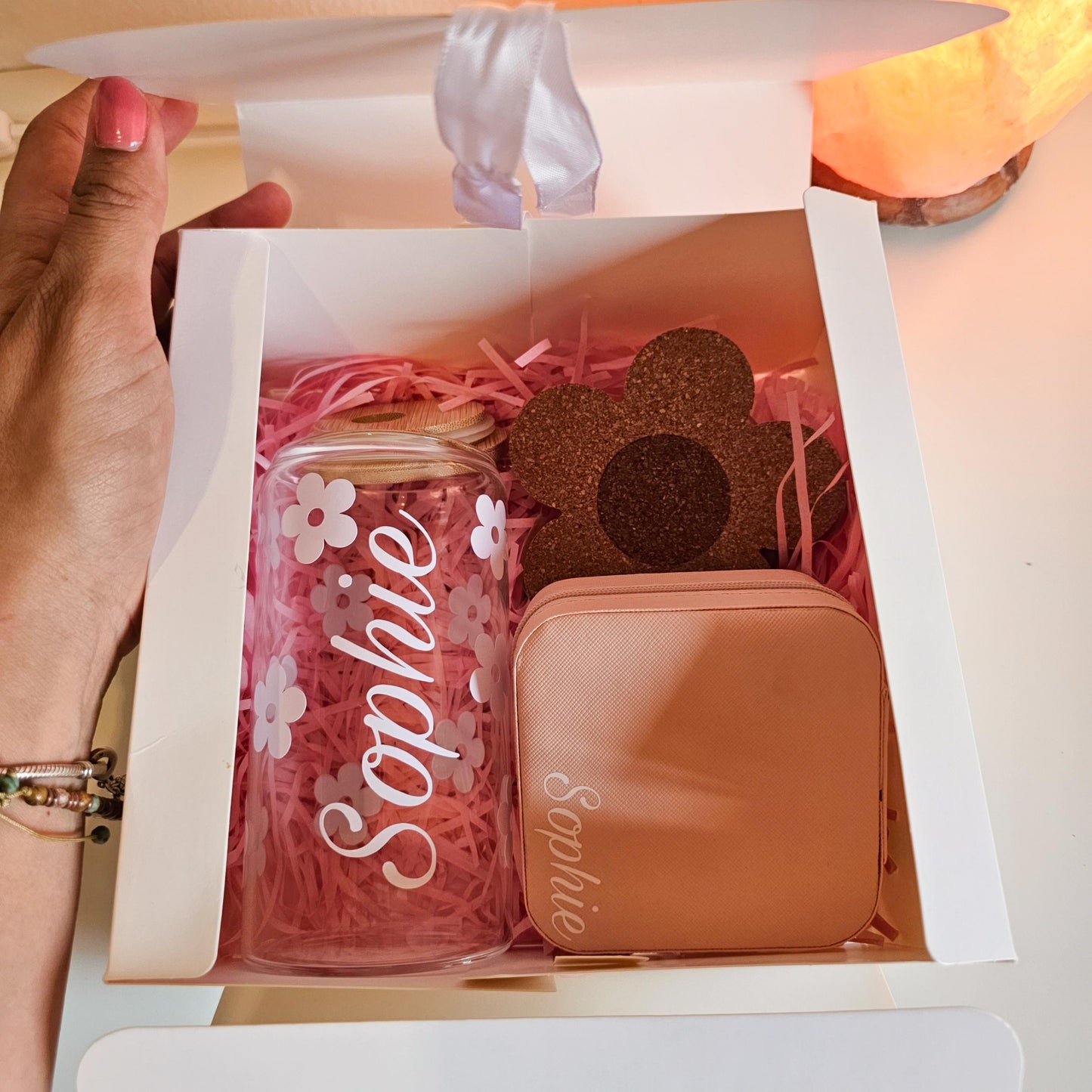 Coffret cadeau personnalisé – Verre et boîte à bijoux avec prénom